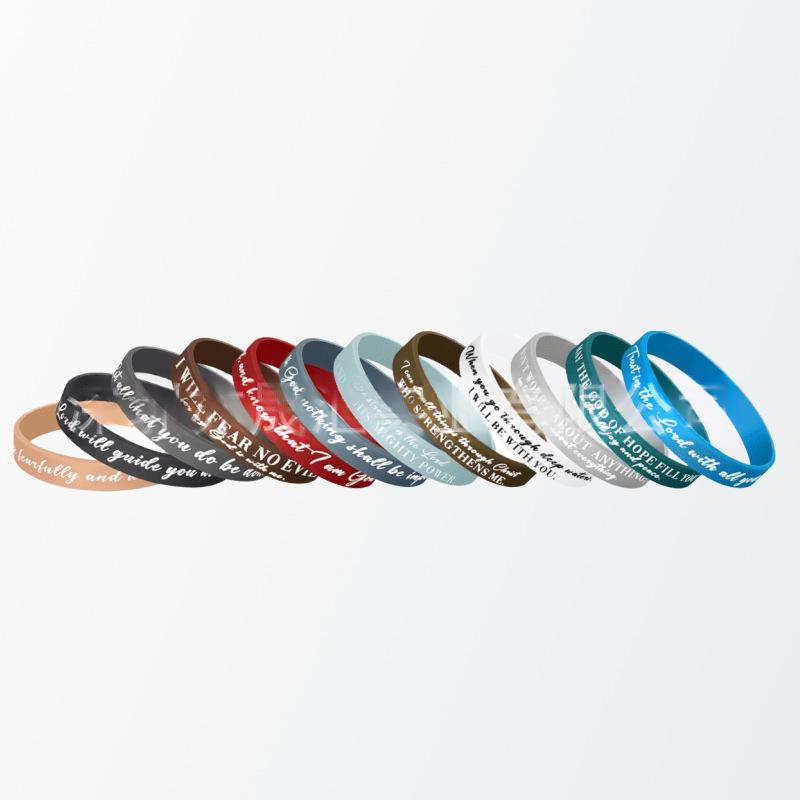 Set 12 Pulseras de Silicona con Frases, detalle
